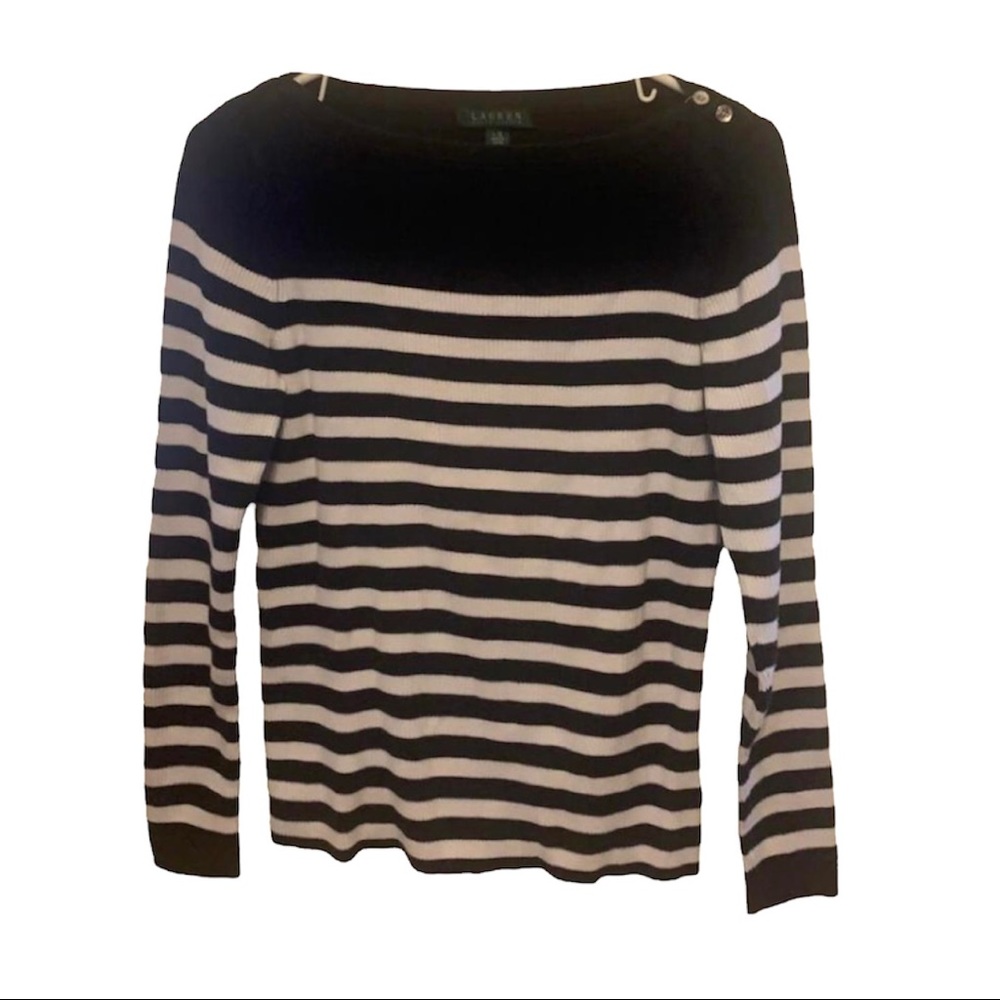 Ralph Lauren Black & White Striped Boat Neck Sweater